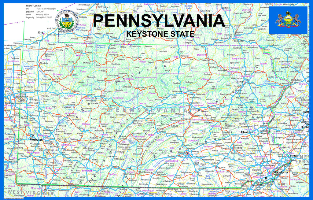 Pennsylvania Physical State Map | I Love Maps