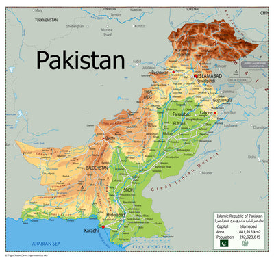 Physical Map of Pakistan - The Oxford Collection– I Love Maps