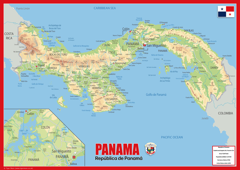 Physical Map of Panama - The Oxford Collection– I Love Maps