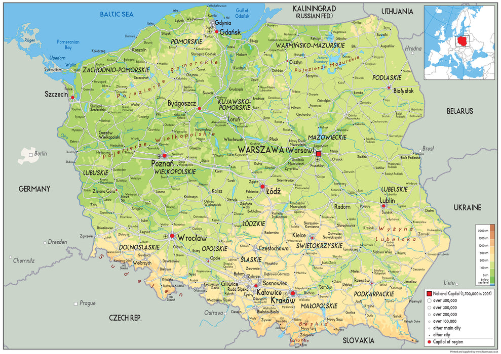 Poland Physical Map