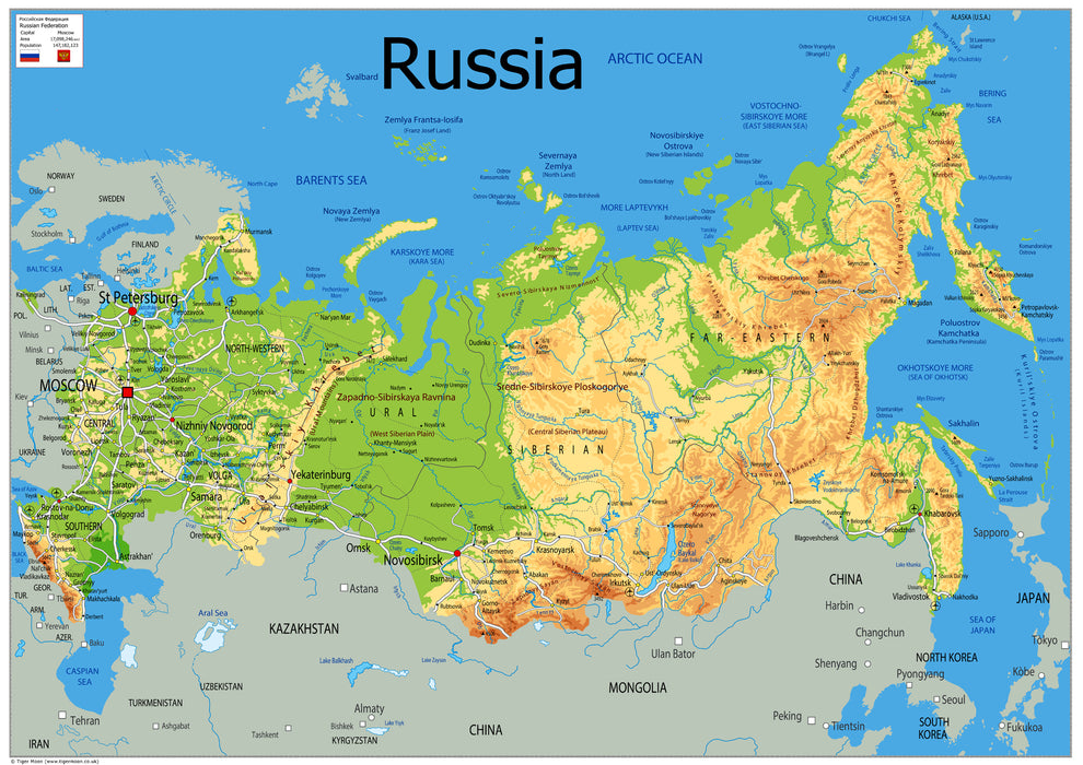 Physical Map of Russia - The Oxford Collection– I Love Maps