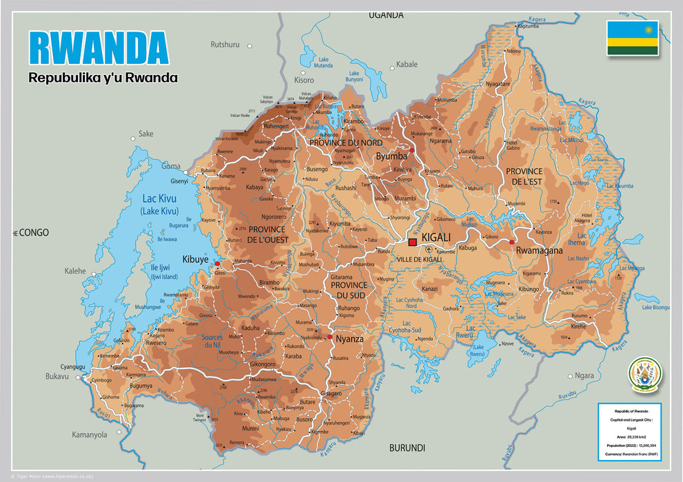 Physical Map of Rwanda - The Oxford Collection– I Love Maps