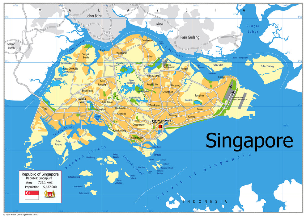 Physical Map of Singapore - The Oxford Collection