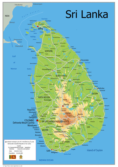 Physical Map of Sri Lanka - The Oxford Collection– I Love Maps