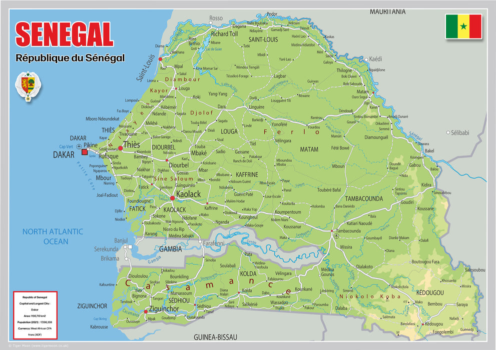 Physical Map of Senegal - The Oxford Collection