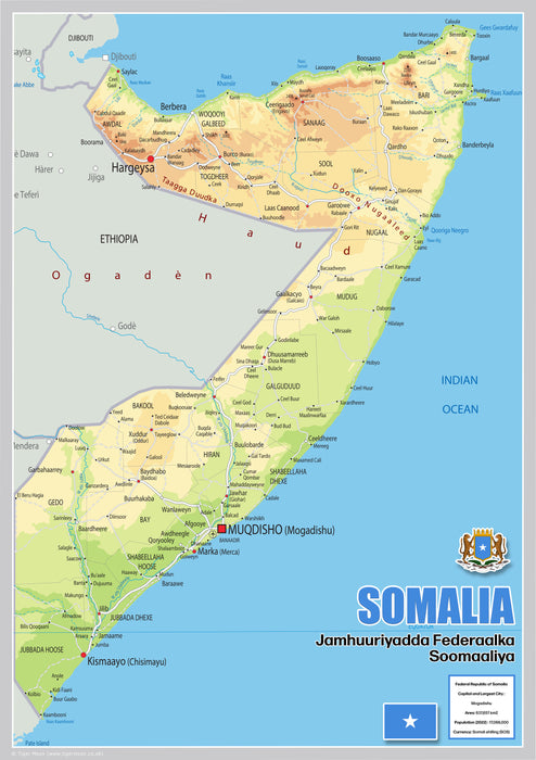 Physical Map of Somalia - The Oxford Collection