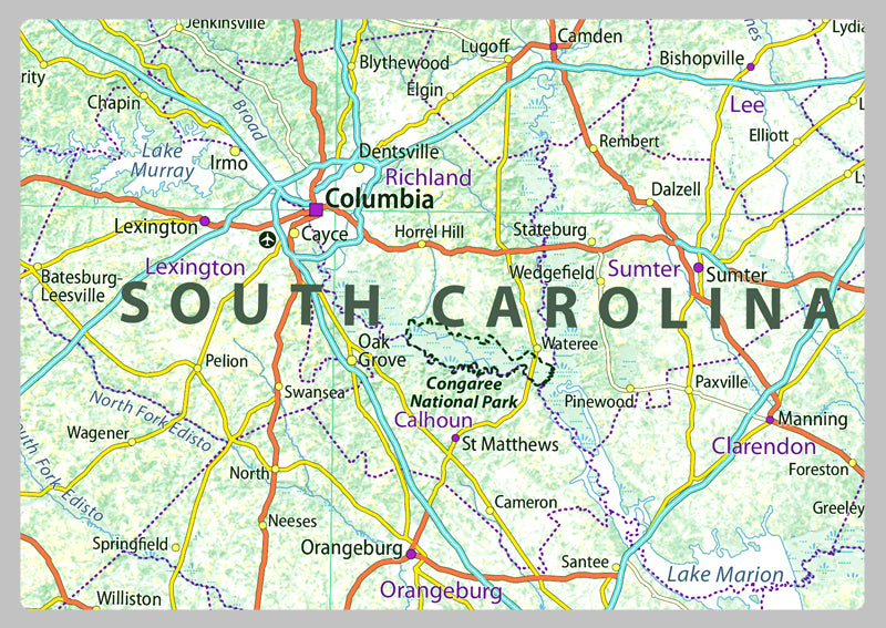 South Carolina Physical State Map– I Love Maps