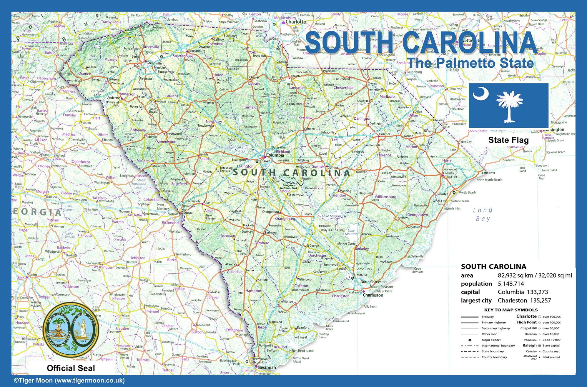 South Carolina Physical State Map– I Love Maps