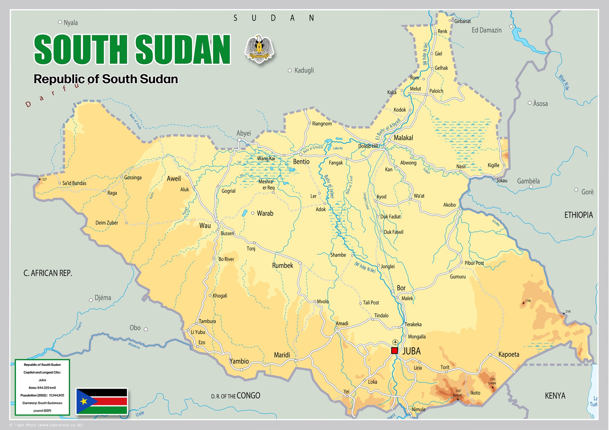 Physical Map of South Sudan - The Oxford Collection– I Love Maps