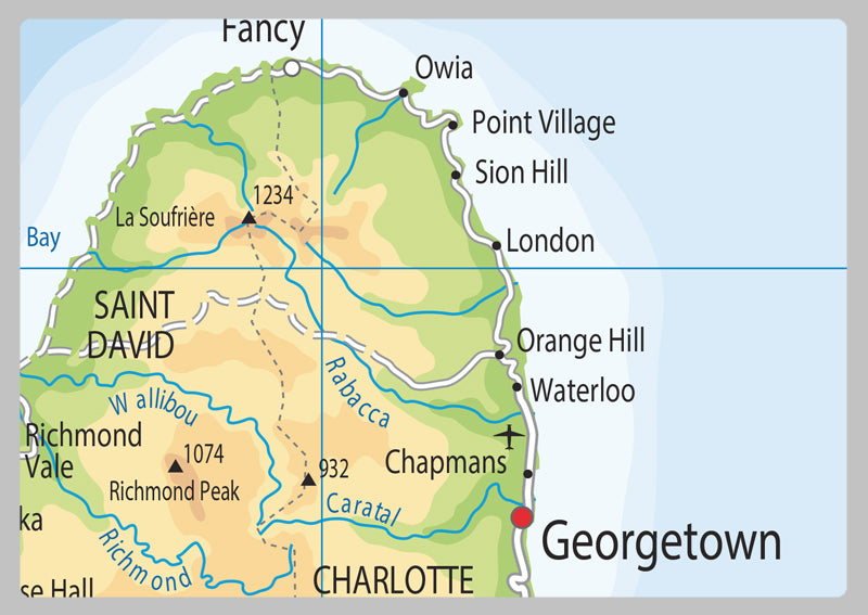 Physical Map of St Vincent - The Oxford Collection