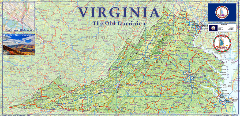 Virginia Physical State Map | I Love Maps