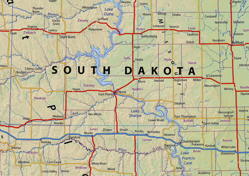 Dakota and Nebraska Physical State Map | I Love Maps