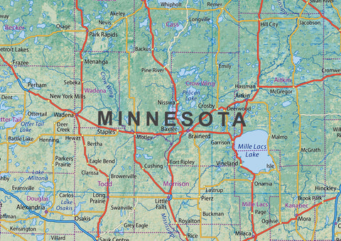 Minnesota And Iowa Physical State Map 