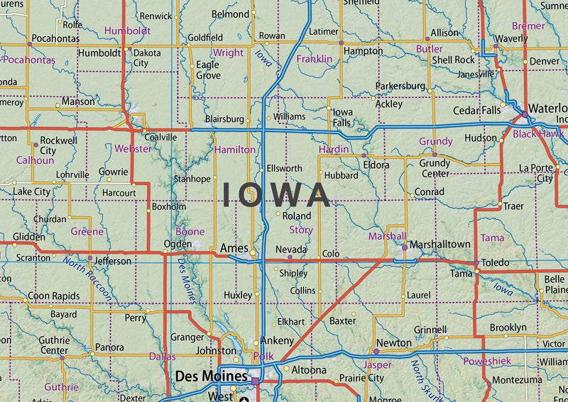 Minnesota and Iowa Physical State Map | I Love Maps