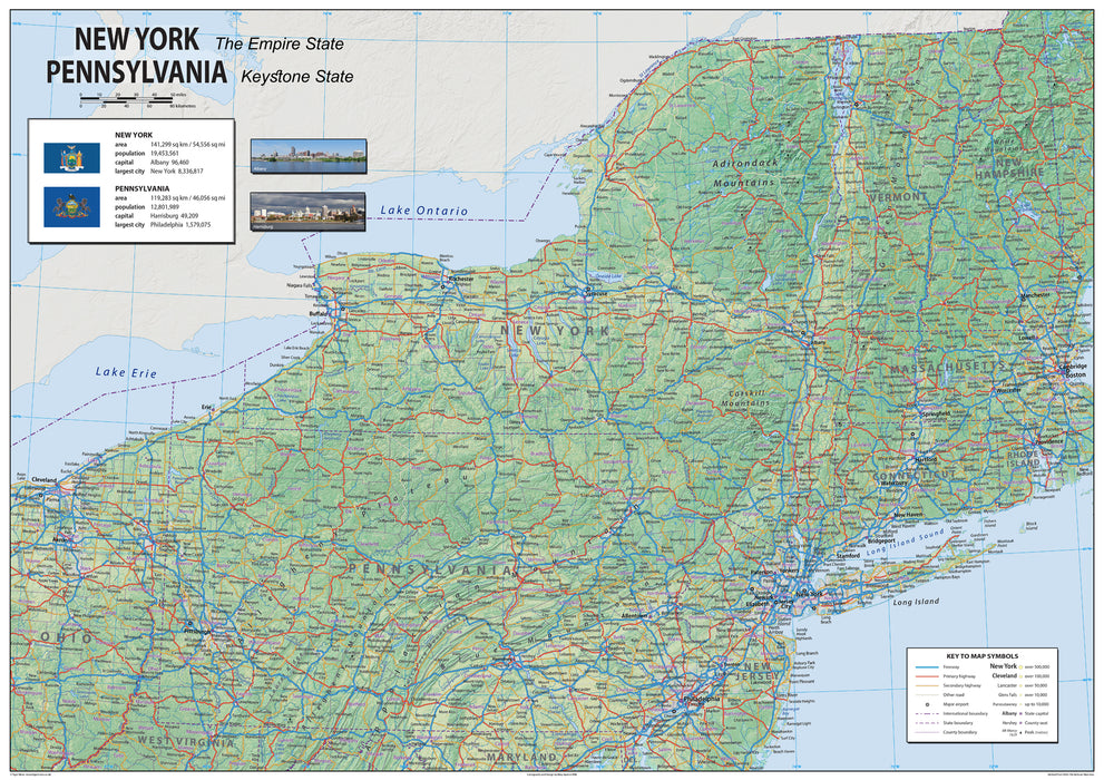 New York and Pennsylvania Physical State Map– I Love Maps