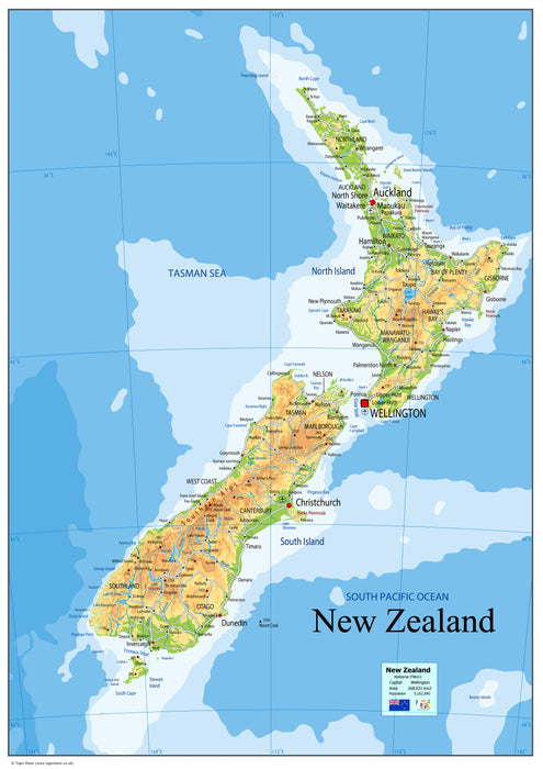 Physical Map of New Zealand - The Oxford Collection