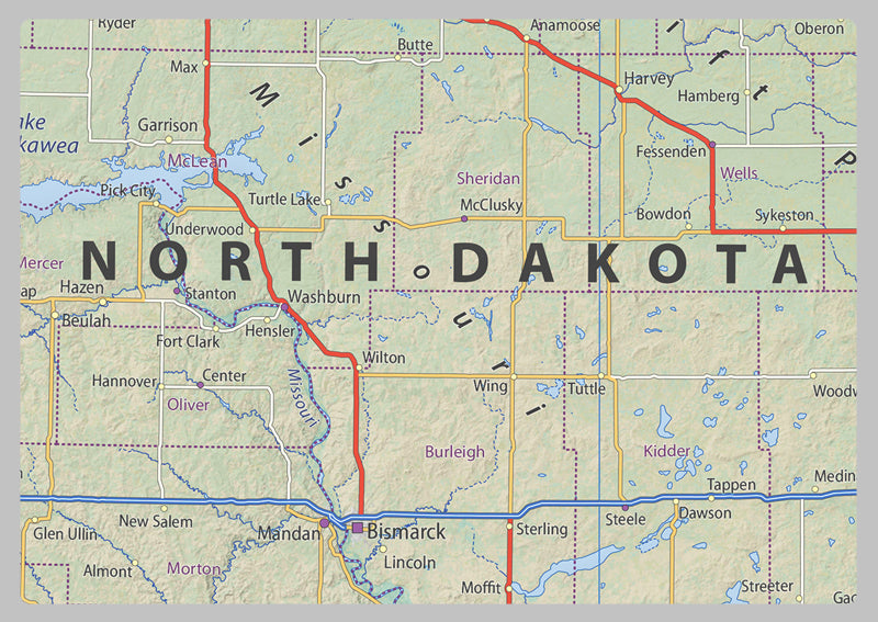 North Dakota Physical State Map