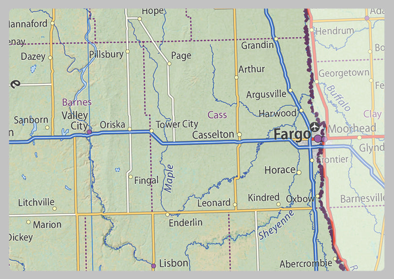 North Dakota Physical State Map