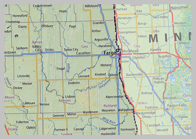 North and South Dakota Physical State Map