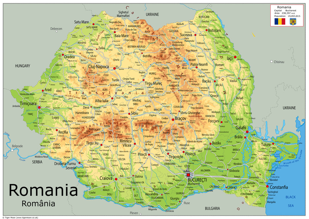 Physical Map of Romania - The Oxford Collection