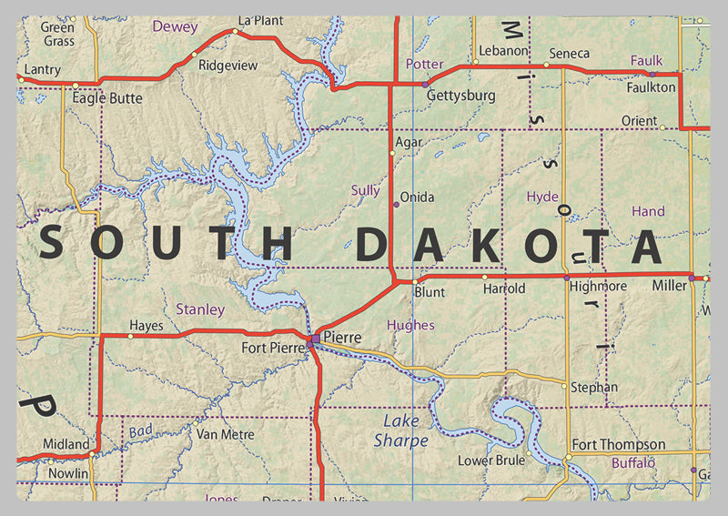 South Dakota Physical State Map