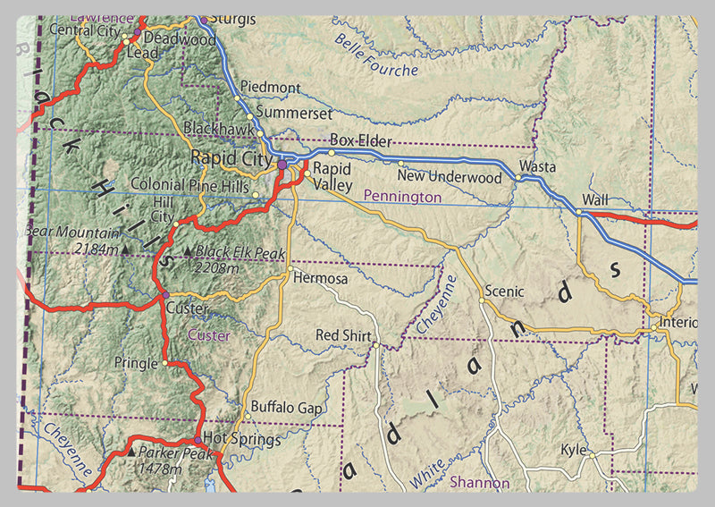 South Dakota Physical State Map