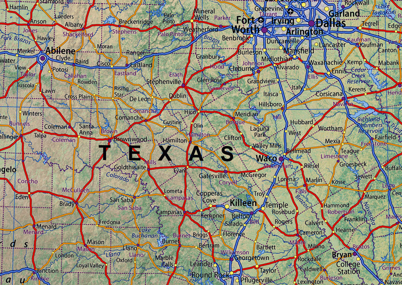 Texas, Louisiana, Arkansas & Mississippi Physical State Map | I Love Maps