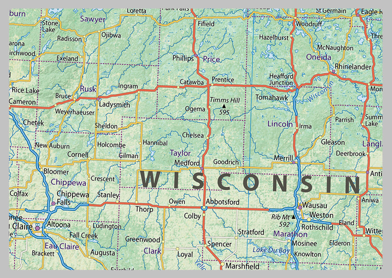 Wisconsin Physical State Map