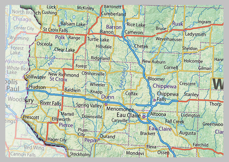 Wisconsin Physical State Map