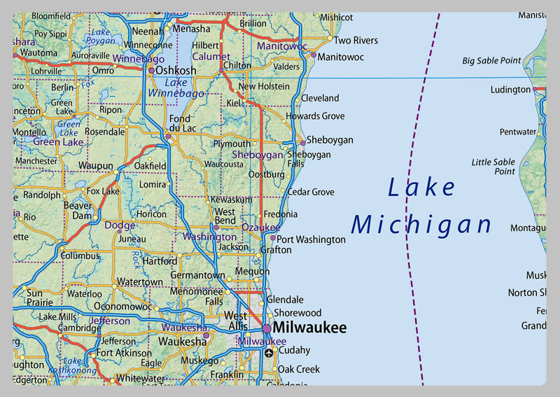 Wisconsin & Michigan Physical State Map