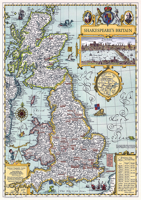 Shakespeare's Britain Map by National Geographic Society