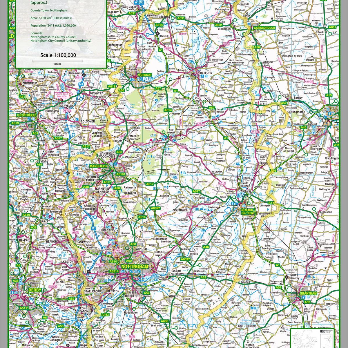 Nottinghamshire County Map– I Love Maps