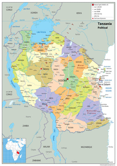 Tanzania Political Map– I Love Maps