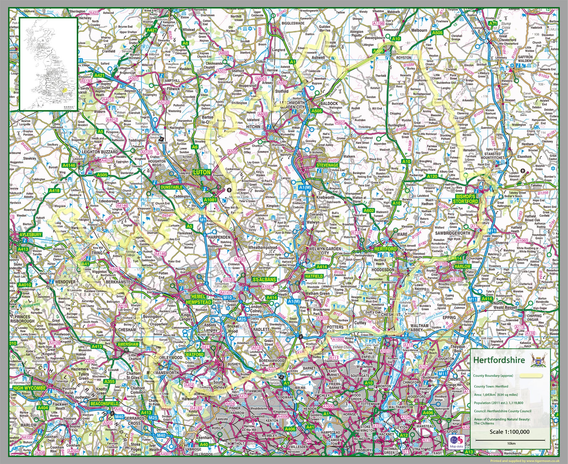 Hertfordshire County Map– I Love Maps