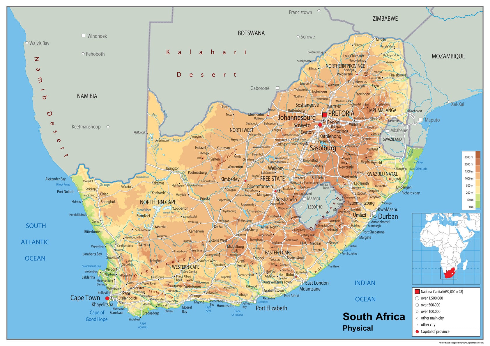 South Africa Physical Map– I Love Maps