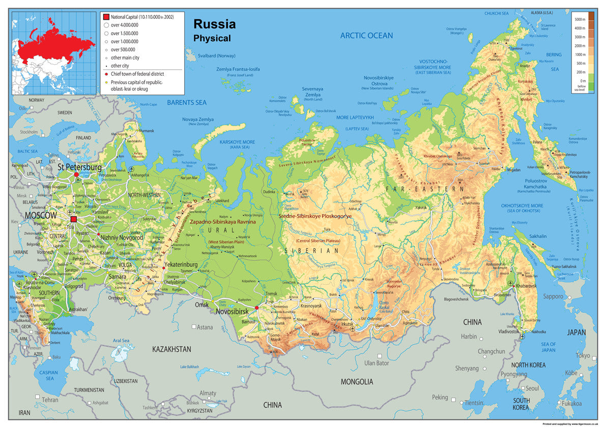 Russia Physical Map– I Love Maps