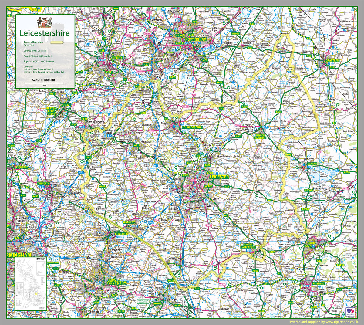 Leicestershire County Map– I Love Maps