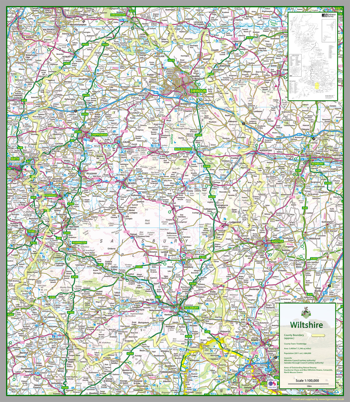 Wiltshire County Map– I Love Maps