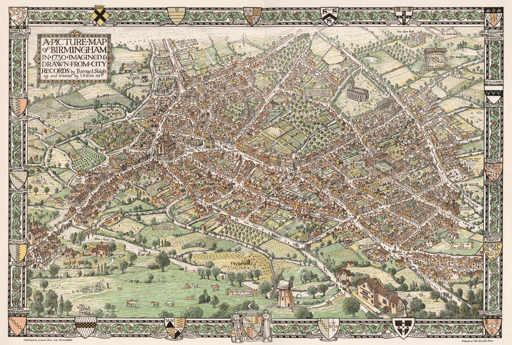 Birmingham Illustrated Map 1730