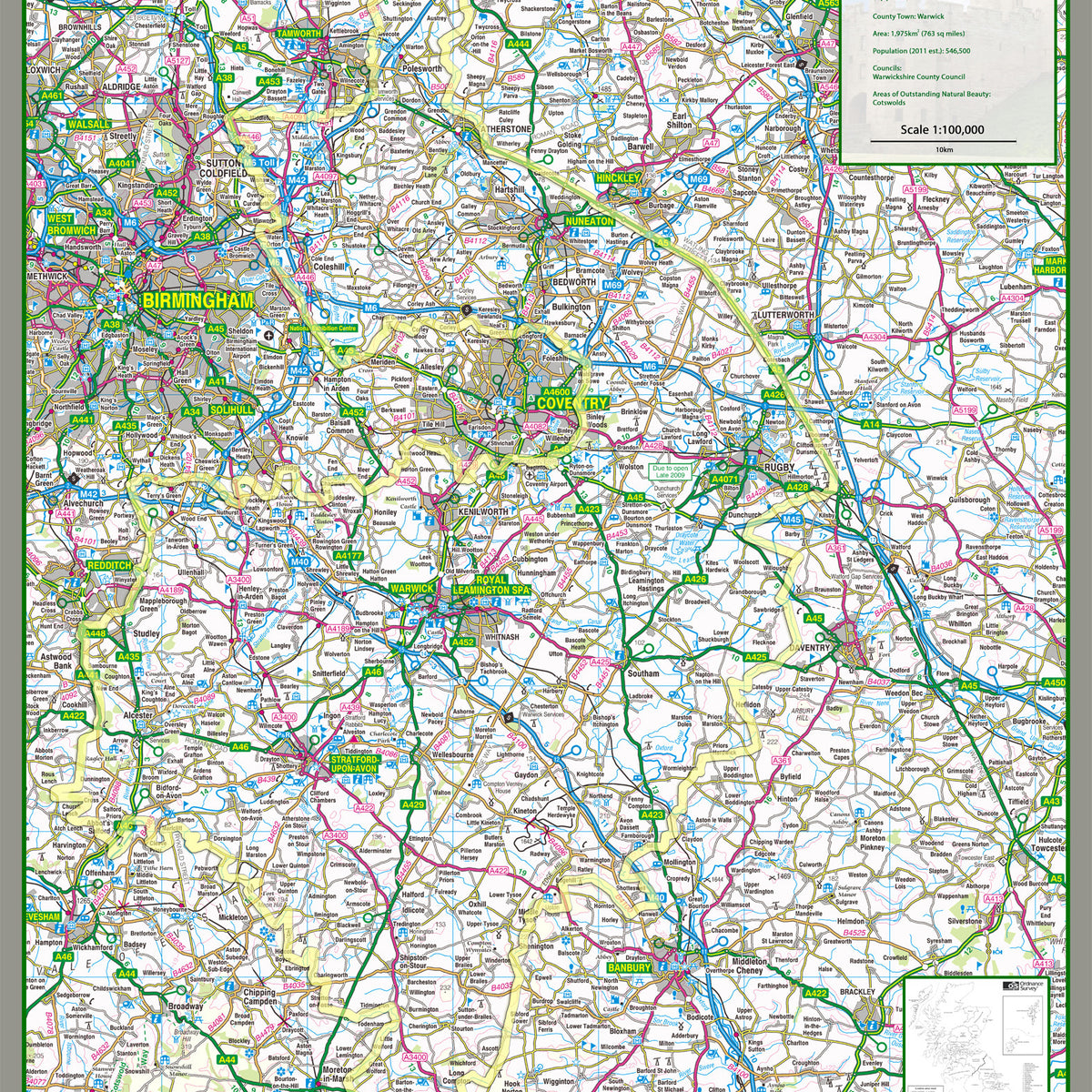 Warwickshire County Map– I Love Maps