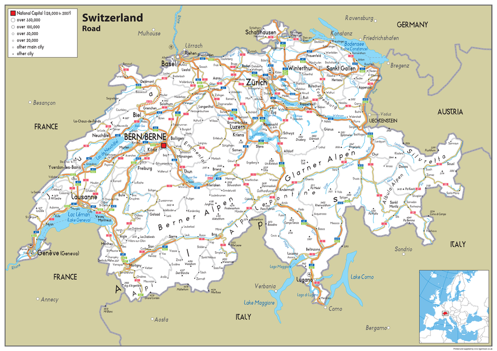 Switzerland Road Map– I Love Maps