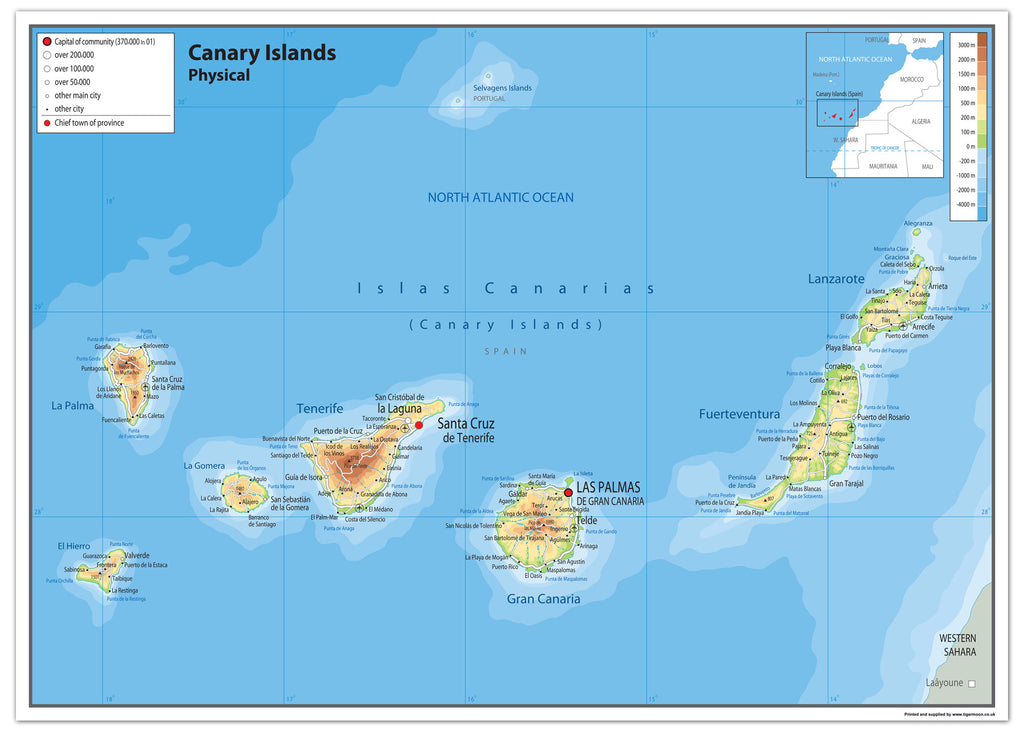 Canary Islands Physical Map | I Love Maps