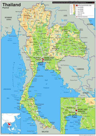 Thailand Physical Map– I Love Maps