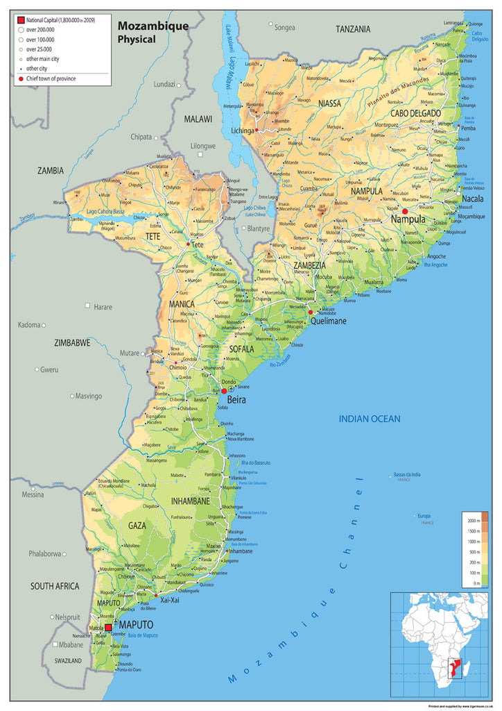 Mozambique Physical Map | I Love Maps