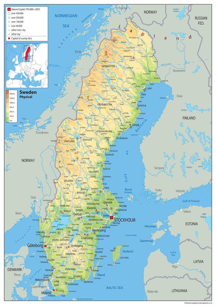 Sweden Physical Map– I Love Maps