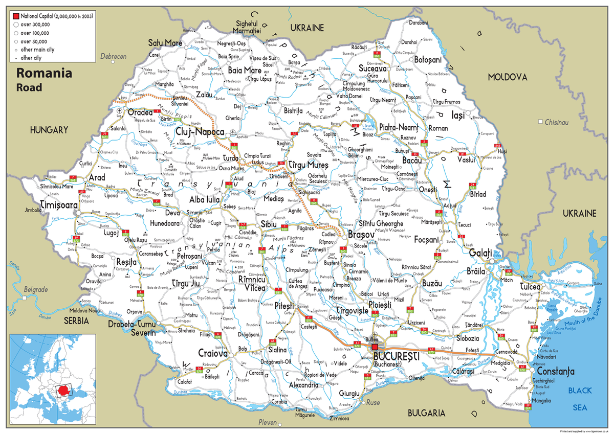 Romania Road Map– I Love Maps