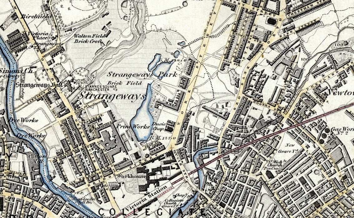 Historical 1848 Map of Manchester Ordnance Survey Map