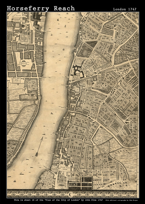 John Rocques New Map of London 1746 Horseferry Reach - size A2