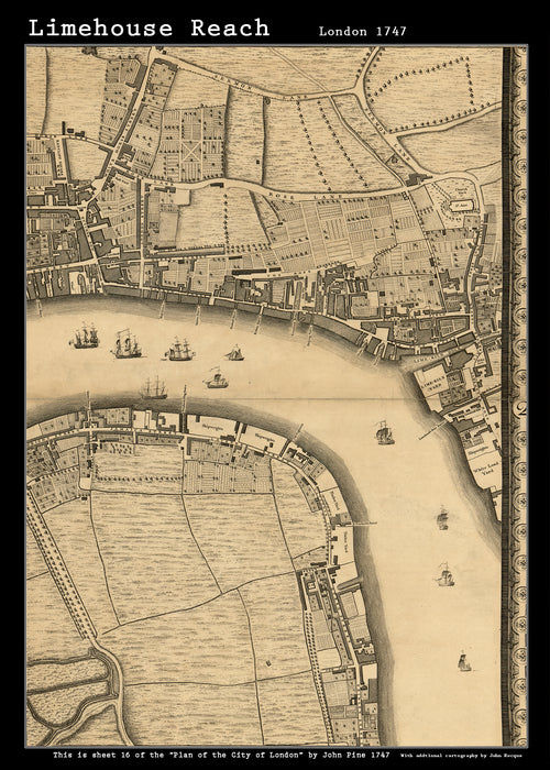 John Rocques New Map of London 1746 Limehouse Reach - size A2