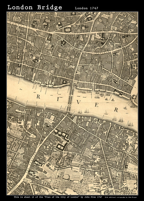 John Rocques New Map of London 1746 London Bridge - size A2